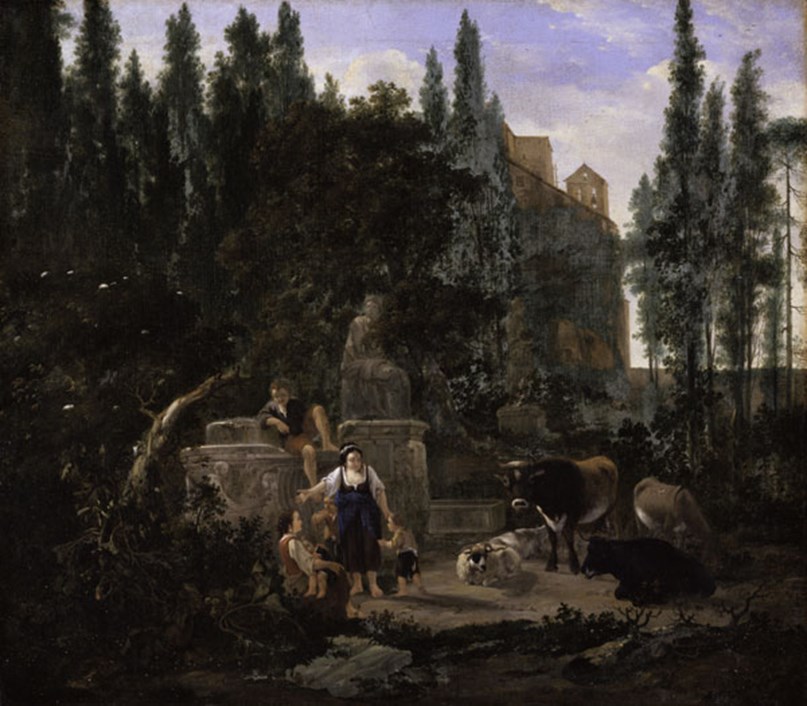 An Italian Landscape with Figures and Cattle