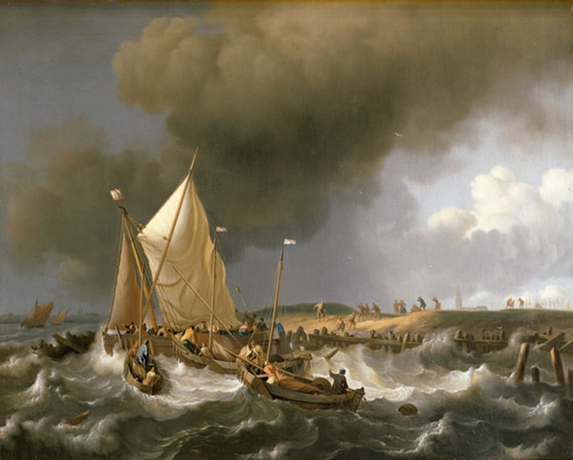 Boats in an Upcoming Storm with the Church of Zandvoort