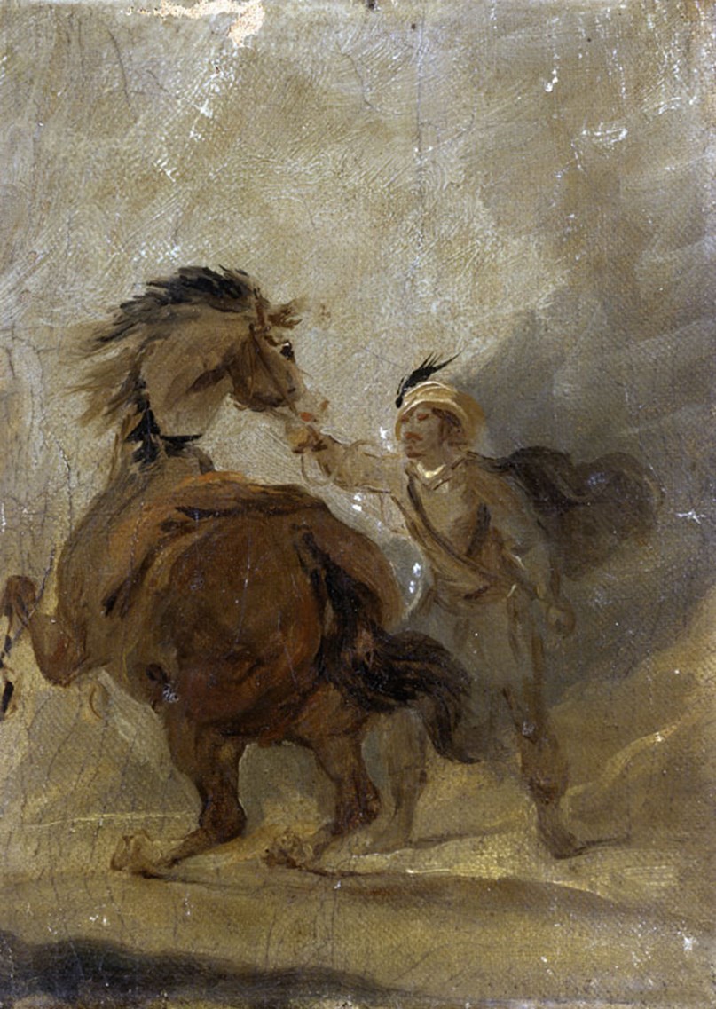 A Man holding a Horse