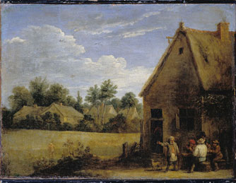 Cottage with Peasants playing Cards