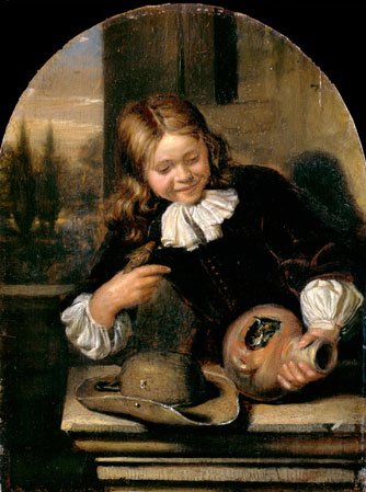 Boy with a Goldfinch and its Nest in a Bird-Pot