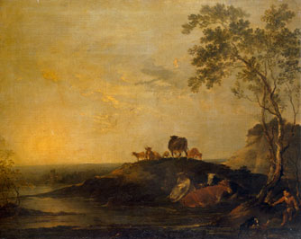 Landscape with Cattle (Cows on a Hillock by a Stream)