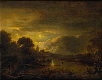 River Scene by Moonlight