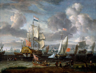 An English Yacht saluting a Dutch Man-of-War in the port of Rotterdam